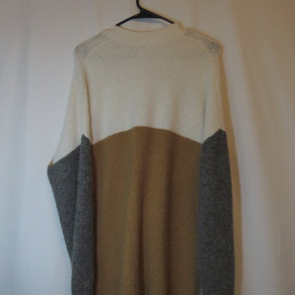 Madewell L Colorblock Gray Cream Tan V Neck Cardigan Sweater Oversized Comfy! - Picture 3 of 3
